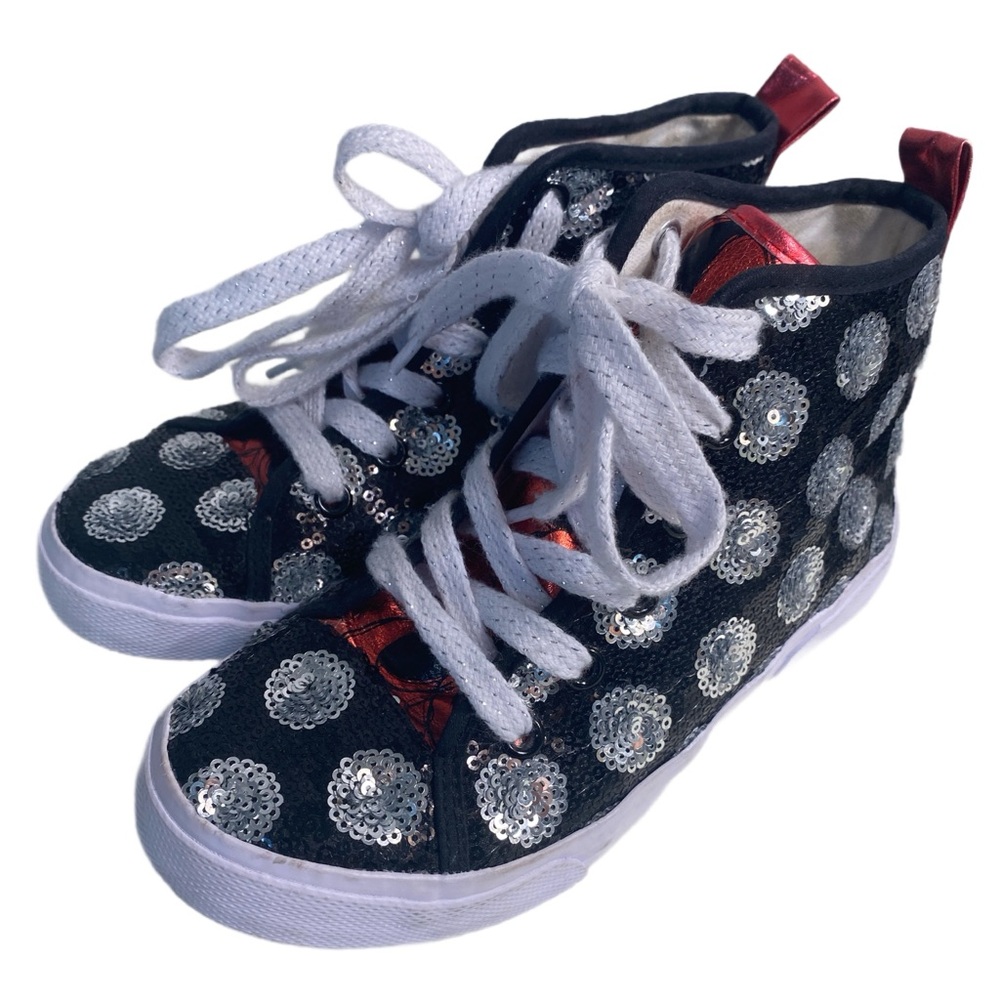 Disney Parks Girls Minnie Mouse Sequin Black Silver‎ Dot High-top Sneakers Sz 4